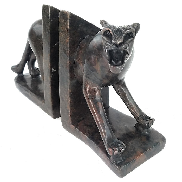 African Lioness Bookends Hand Carved in Zimbabwe