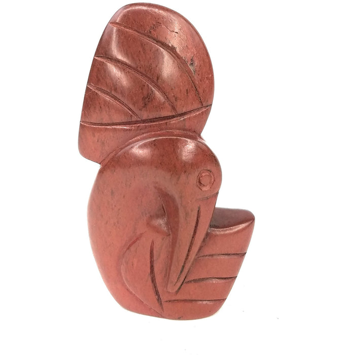 Red Stone Abstract Pelican Hand Carved In Zimbabwe