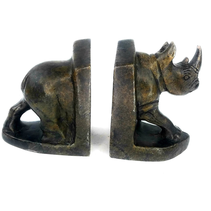 African Rhino Bookends Hand Carved in Zimbabwe