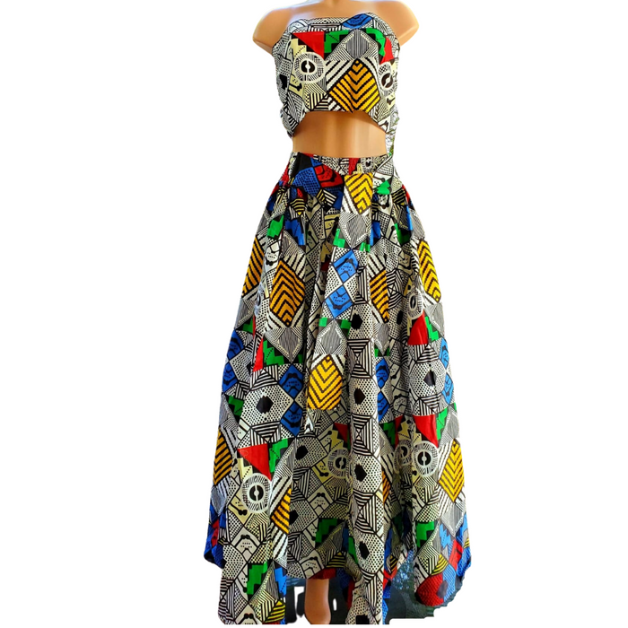 African Print Ankara Fabric Maxi Skirt + Scarf