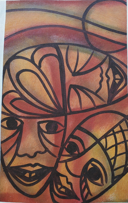 African Abstract Faces Painting on Canvas – Handmade Modern Wall Art