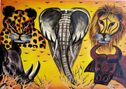 African Big Five Safari Animal Painting on Canvas – Handmade Wildlife Wall Art