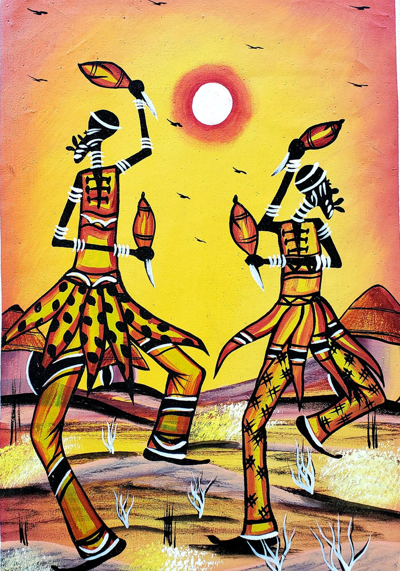 African Dancers with Shakers Painting – Cultural Canvas Wall Art