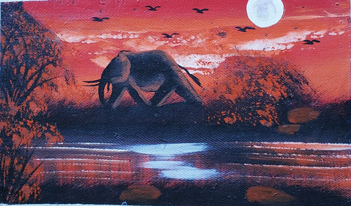African Elephant Moonlight Reflection Painting – Sunset Canvas Wall Art