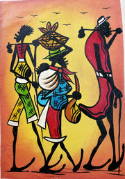 African Family Walking Together Painting – Handmade Cultural Canvas Art