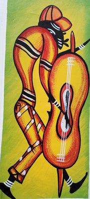 African Guitar Musician Painting on Canvas – Handmade Cultural Wall Art