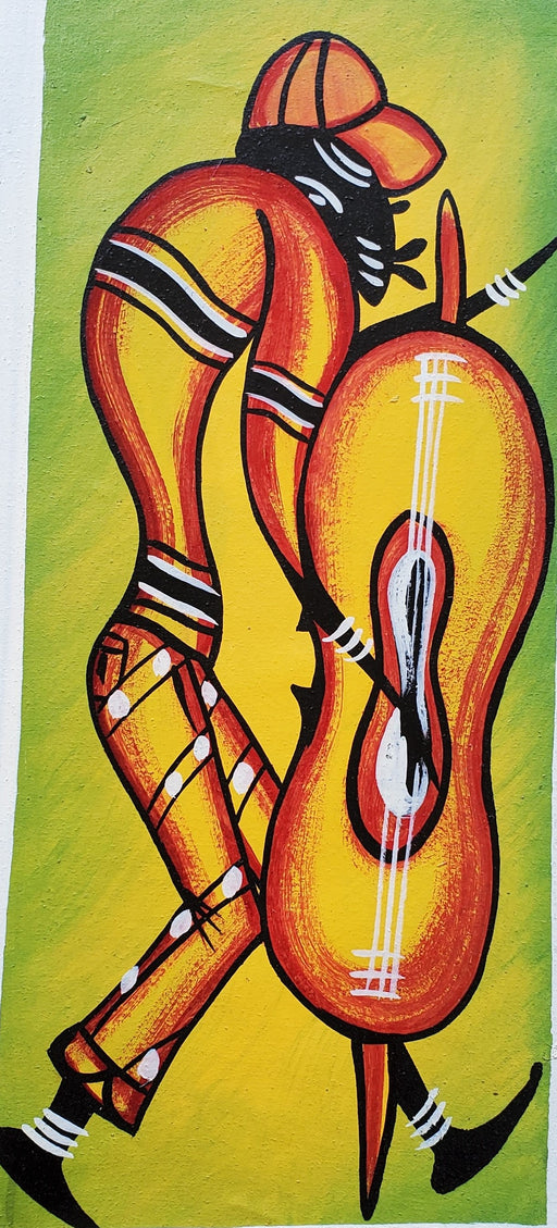 African Guitar Musician Painting on Canvas – Handmade Cultural Wall Art
