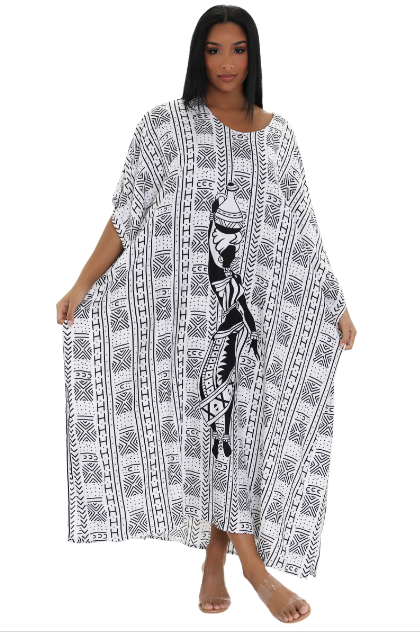 African Kaftan Dress – Mudcloth Woman With Gourd