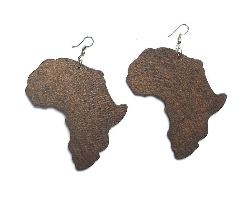 African Map Wooden Earrings | Dark Brown Jewelry