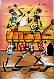 African Mbira Players Painting on Canvas – Handmade Music Wall Art