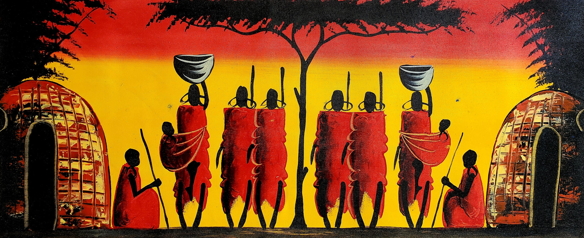 African Village Life Paintings | Handmade African Wall Art — A Taste Of ...