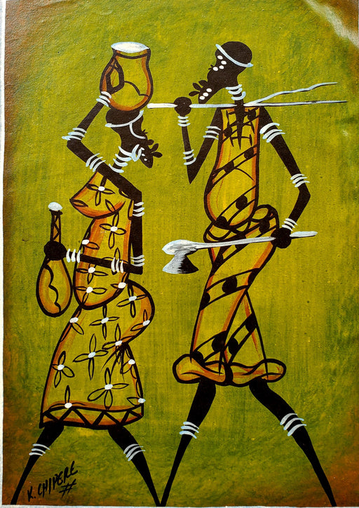 African Warrior and Bride Painting – Handmade Cultural Canvas Wall Art