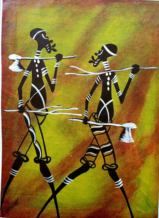 African Warriors Dancing Painting – Handmade Cultural Canvas Wall Art