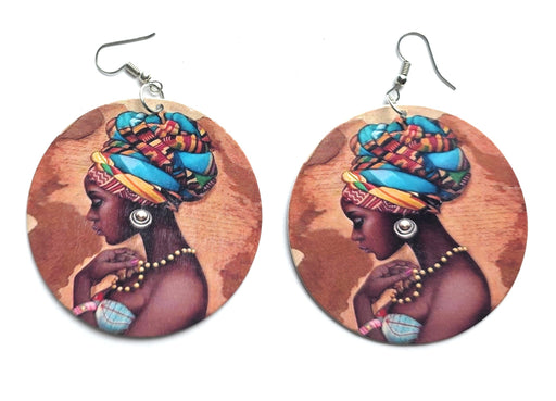 African Woman Headdress Earrings | Colorful Round Jewelry