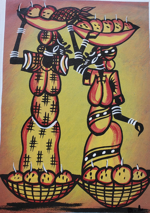 African Women Carrying Baskets Painting – Handmade Cultural Canvas Art