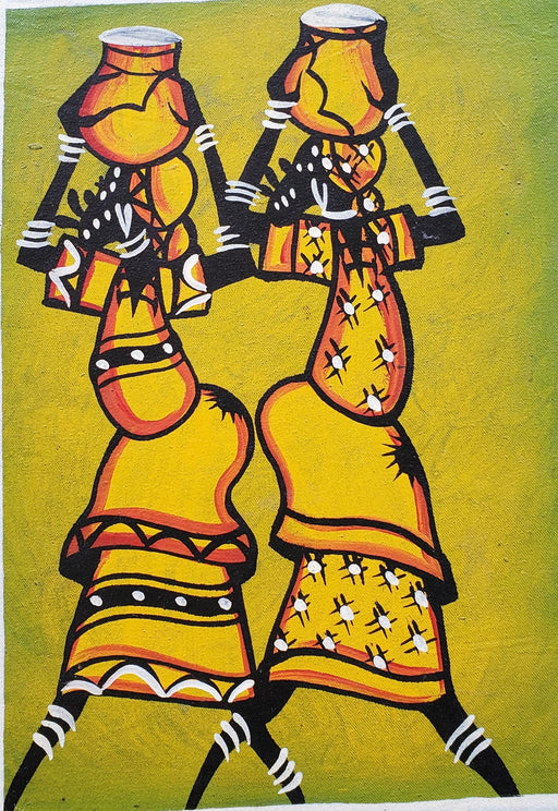 African Women Walking Together Painting – Handmade Canvas Wall Art