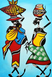 African Working Mothers Carrying Baskets Painting – Handmade Canvas Wall Art
