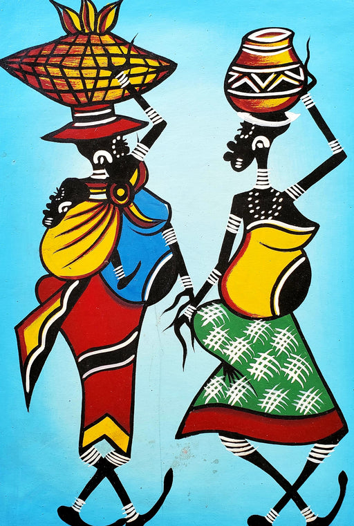 African Working Mothers Carrying Baskets Painting – Handmade Canvas Wall Art