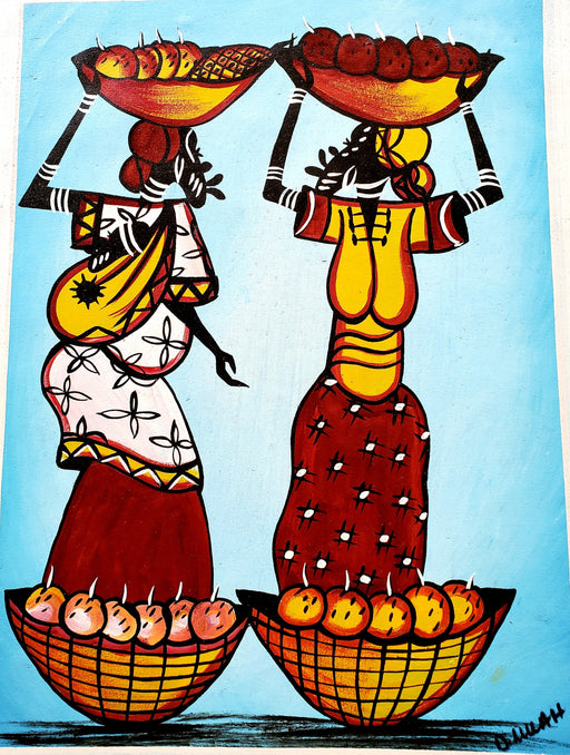 African Working Women Carrying Fruit Baskets Painting – Handmade Canvas Art