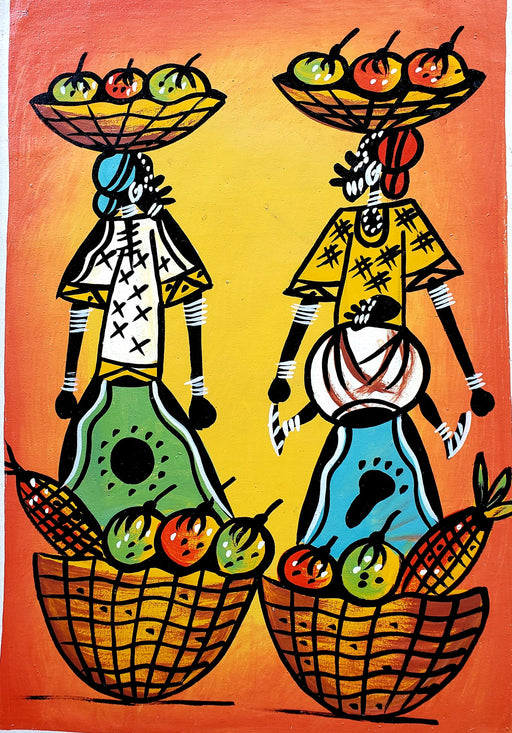 African Working Women with Fruit Baskets Painting – Handmade Canvas Art