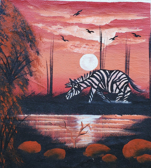 African Zebra Sunset Painting on Canvas – Handmade Wildlife Wall Art