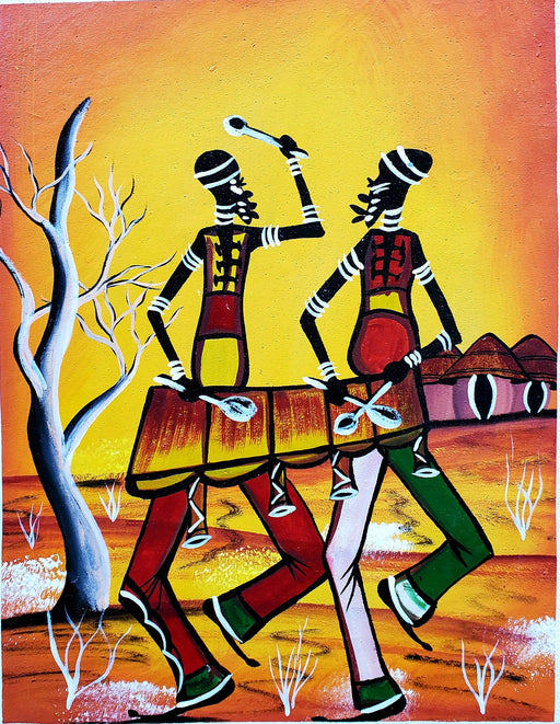Mbira Music Duo Painting – African Musicians Canvas Wall Art