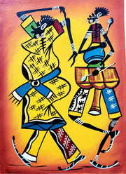 Mbira Player and Dancer Painting – African Music & Dance Canvas Art