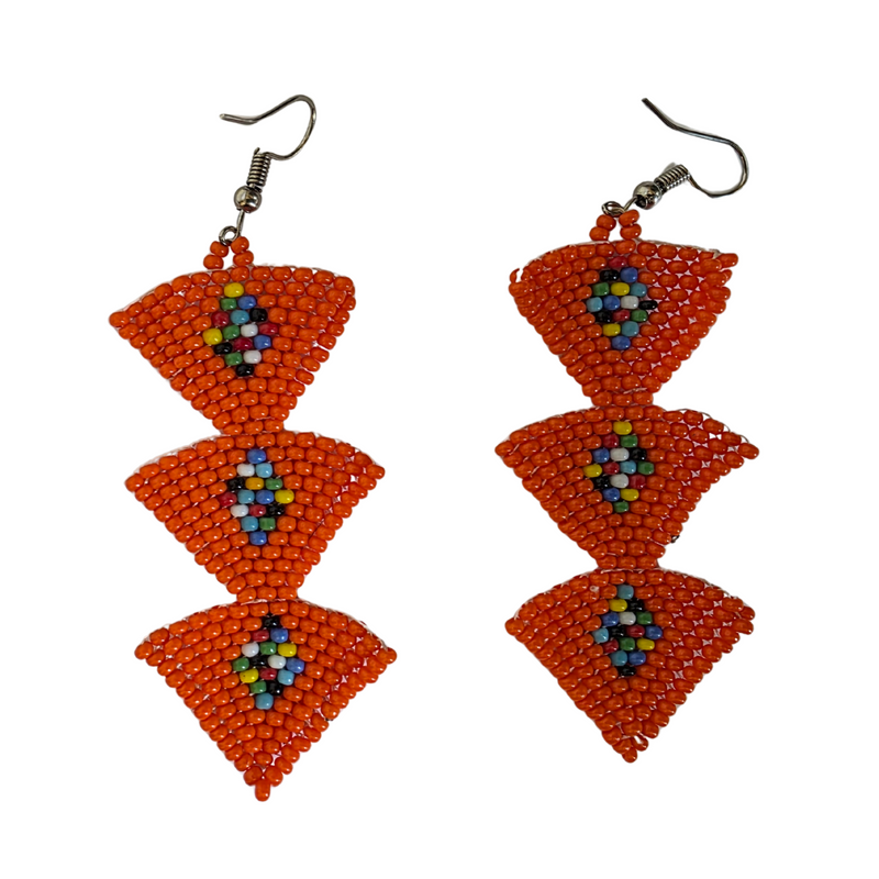 Orange Maasai Geometric Drop Earrings – Handmade in Kenya