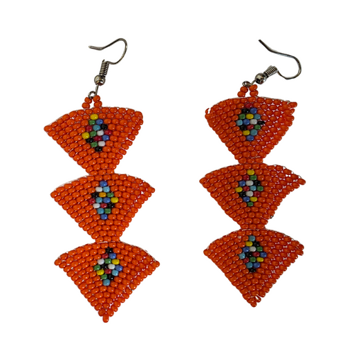 Orange Maasai Geometric Drop Earrings – Handmade in Kenya