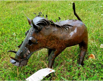 Recycled Metal Warthog Sculpture – Handmade African Art from Zimbabwe.