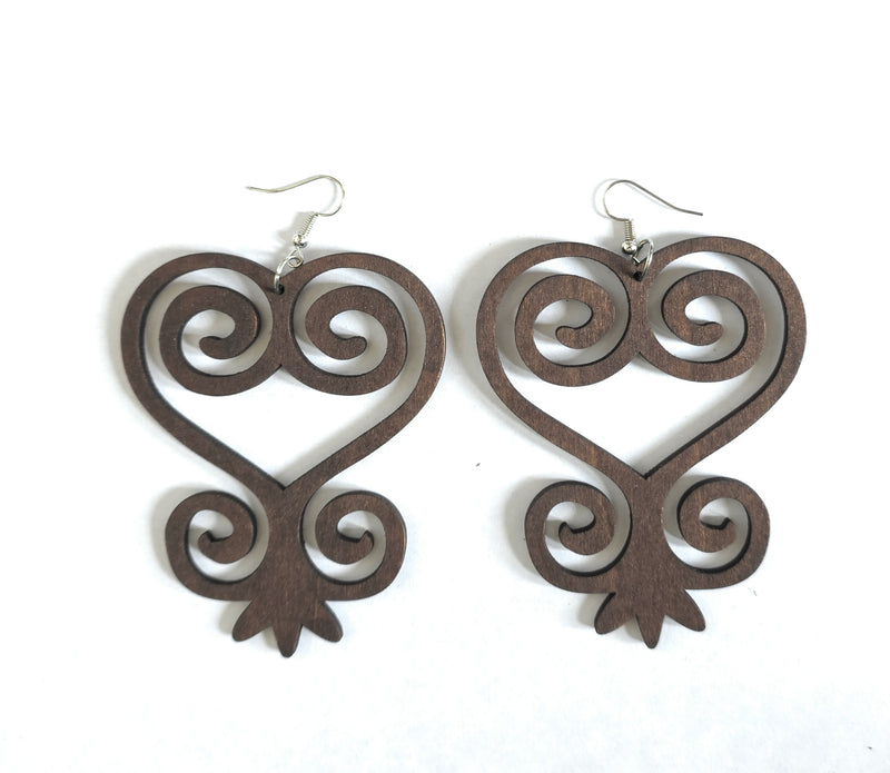 Sankofa Wooden Earrings | Dark Brown Adinkra Jewelry