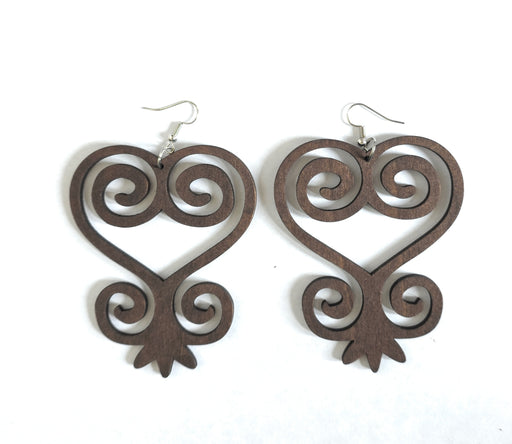 Sankofa Wooden Earrings | Dark Brown Adinkra Jewelry