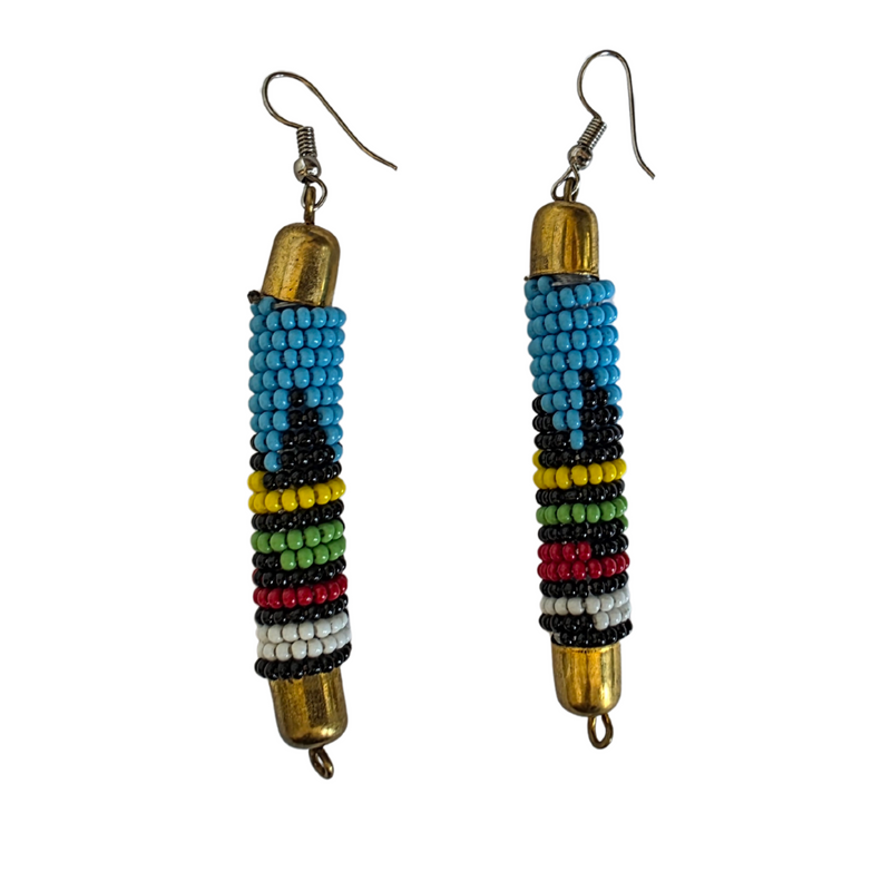 Turquoise Blue Maasai Beaded Earrings – Handmade African Jewelry from Kenya