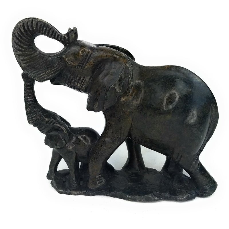 African Elephant Statue  - Mother and Child Hand Carved In Zimbabwe