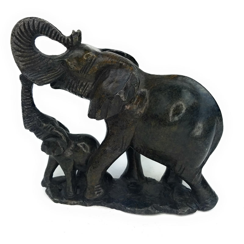 African Elephant Statue  - Mother and Child Hand Carved In Zimbabwe