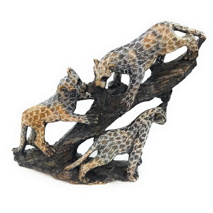 Climbing Leopards Sculpture Hand Carved In Zimbabwe