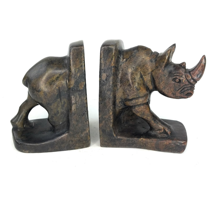 African Rhino Bookends Hand Carved in Zimbabwe