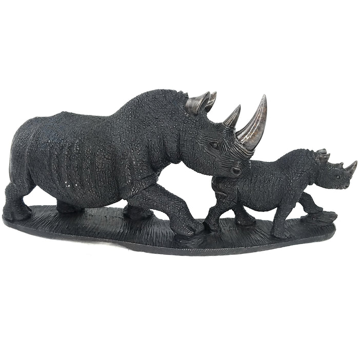 African Rhino Parent and Child Sculpture