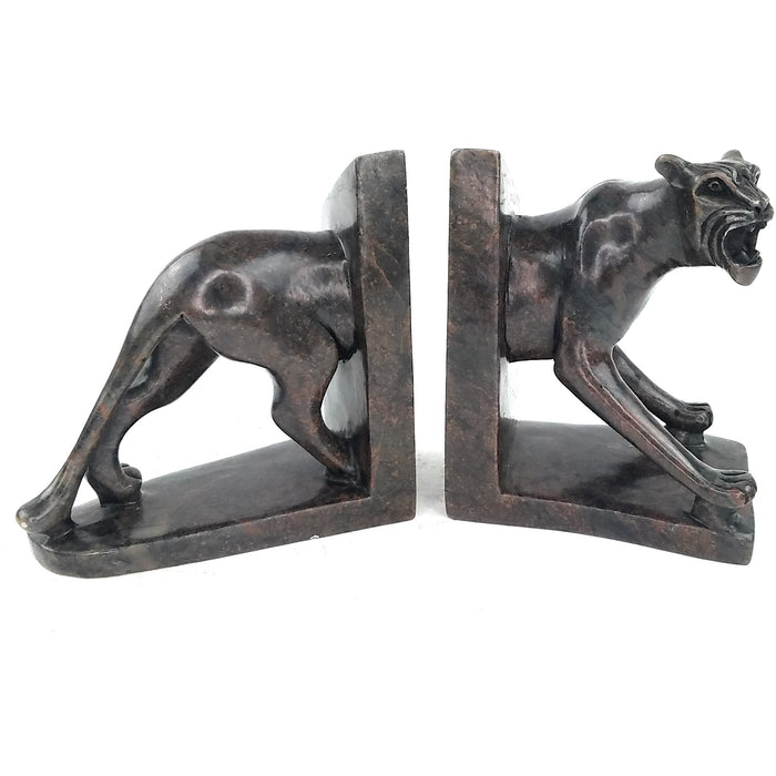 African Lioness Bookends Hand Carved in Zimbabwe