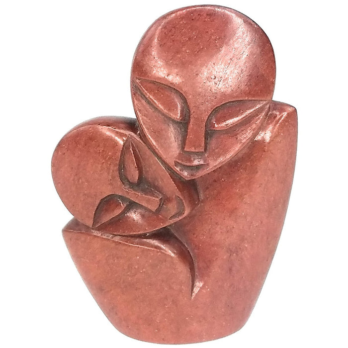 Red Stone Mother & Child Hand Carved In Zimbabwe