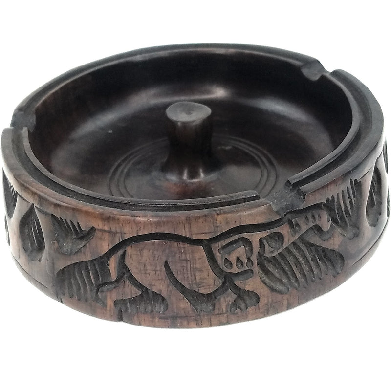 Safari Animal Ebony Wood Ashtray Handmade In Zimbabwe