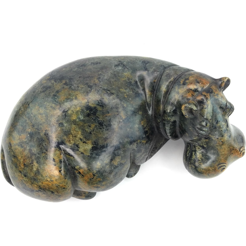 Resting Hippo Hand Carved In Zimbabwe