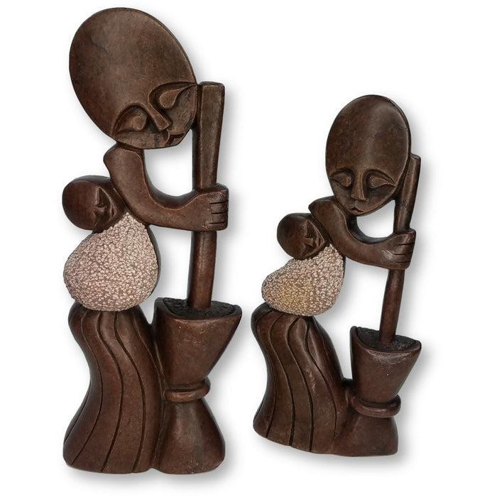 Working Mother and Child Hand Carved In Zimbabwe