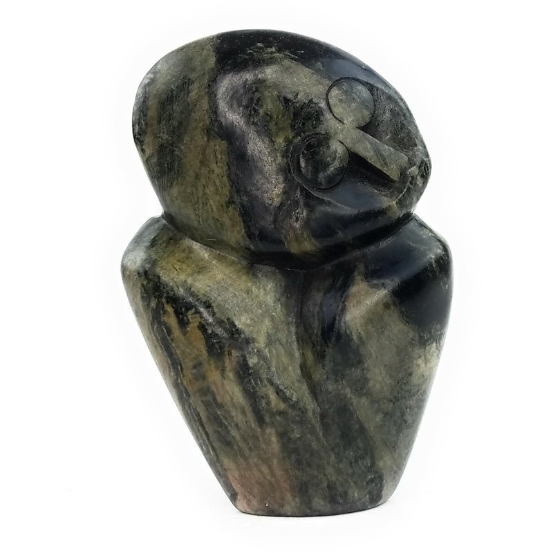 Abstract Beauty Sculpture – Grey & Black Shona Serpentine Face Bust