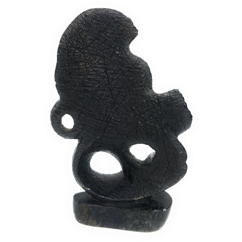 Abstract Elephant Mother & Child Sculpture on Base – Speckled Black