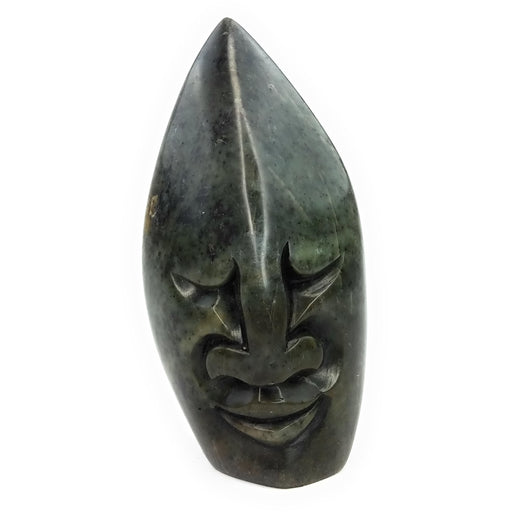 Abstract Face Sculpture – Dark Green Serpentine Pointed Head Shona Art