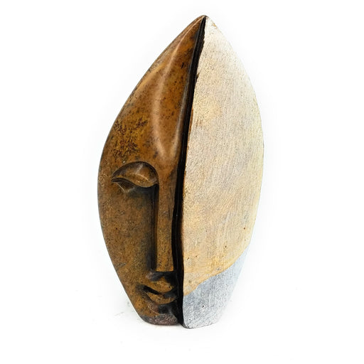 Abstract Face Sculpture – Two-Tone Pointed Head Brown Shona Serpentine