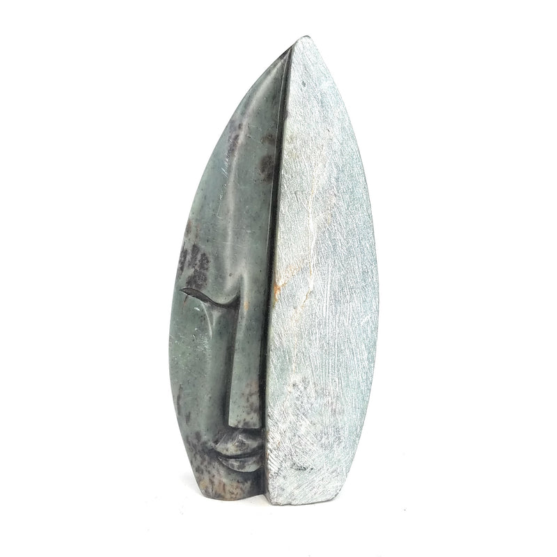 Abstract Face Sculpture – Two-Tone Pointed Head Grey Shona Serpentine