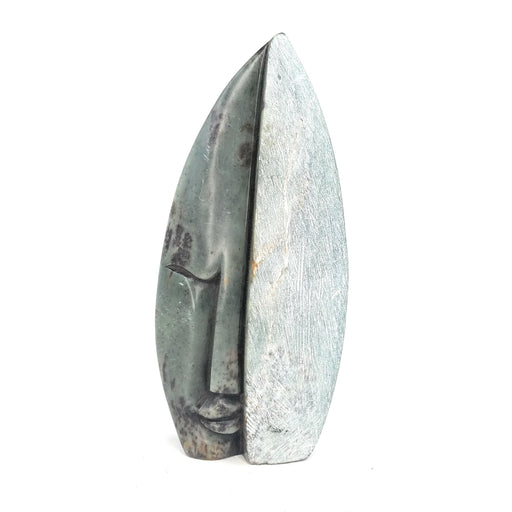Abstract Face Sculpture – Two-Tone Pointed Head Grey Shona Serpentine