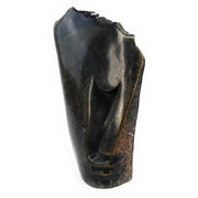 Abstract Half Face – Dark Serpentine Rough Pointed Head Shona Sculpture